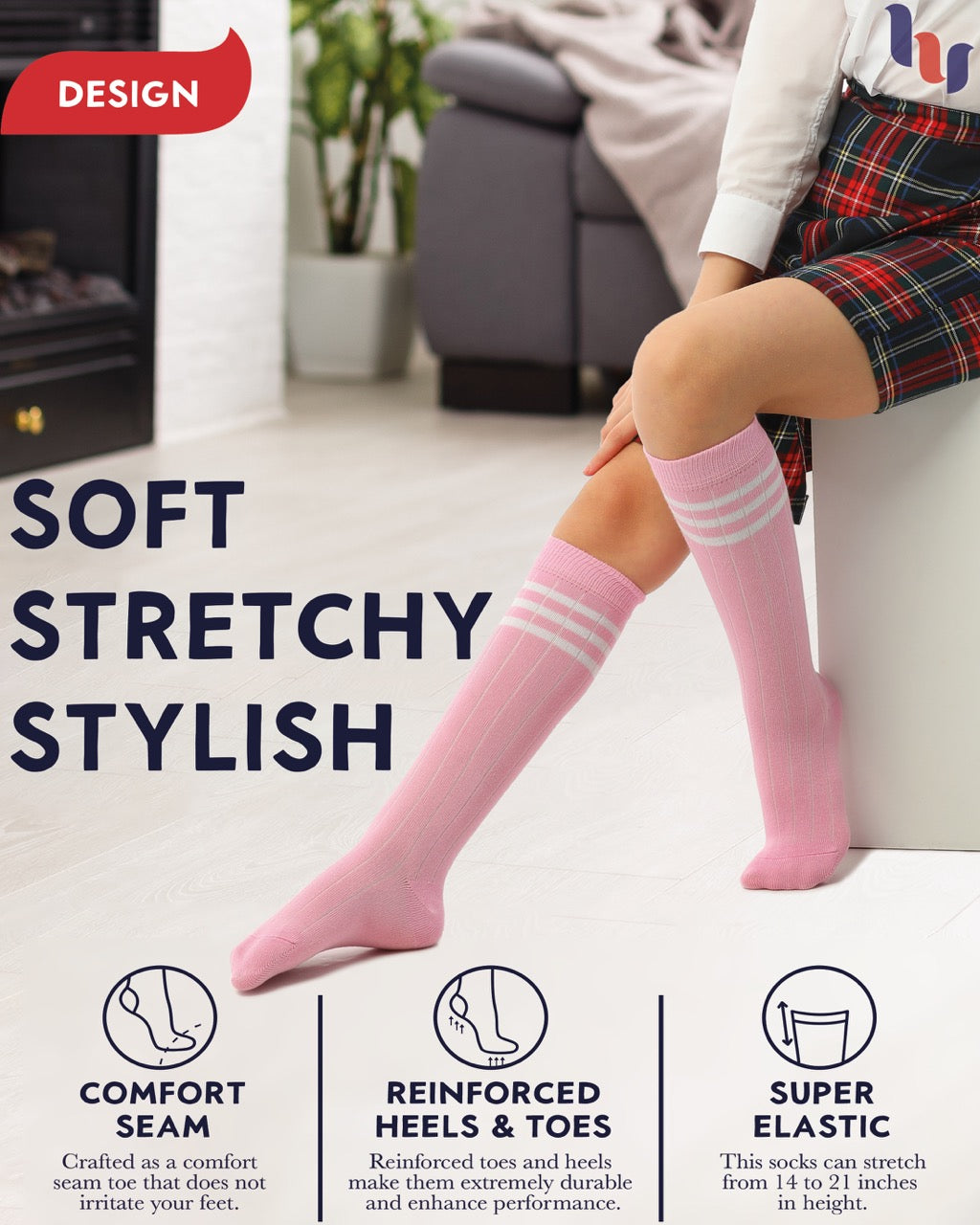 Striped Cotton Kids' Knee-High Dress Socks, 4 Pairs