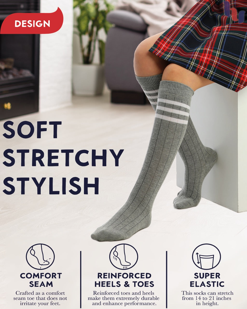 Striped Cotton Kids' Knee-High Dress Socks, 4 Pairs