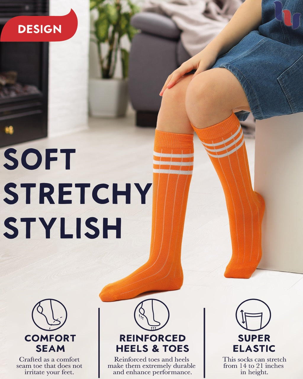 Striped Cotton Kids' Knee-High Dress Socks, 4 Pairs