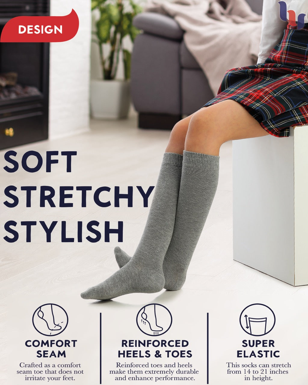 Kids' Plain Cotton Dress Knee-High Socks, 4 Pairs