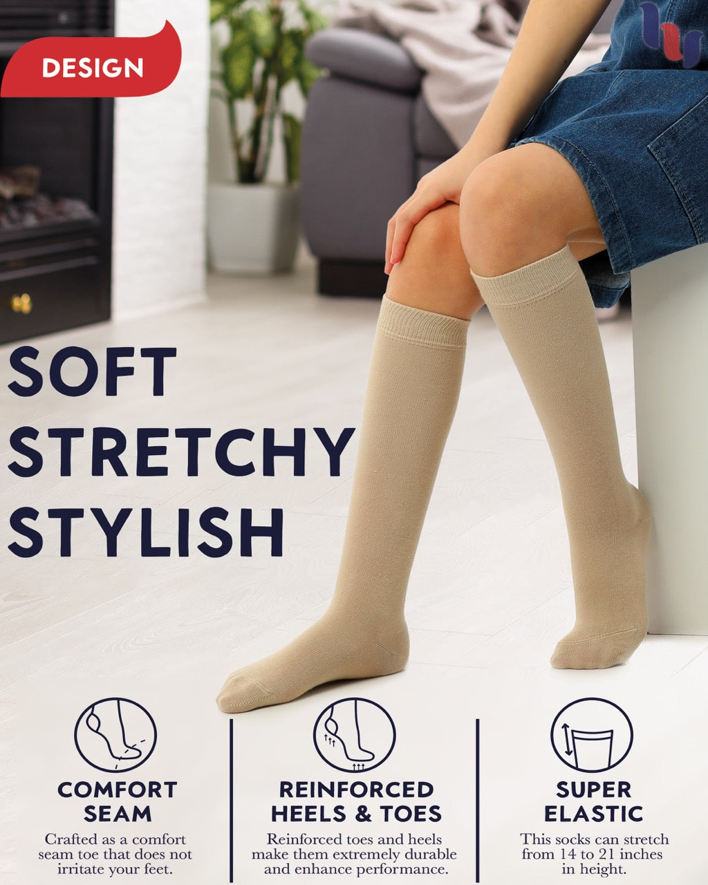 Kids' Plain Cotton Dress Knee-High Socks, 4 Pairs