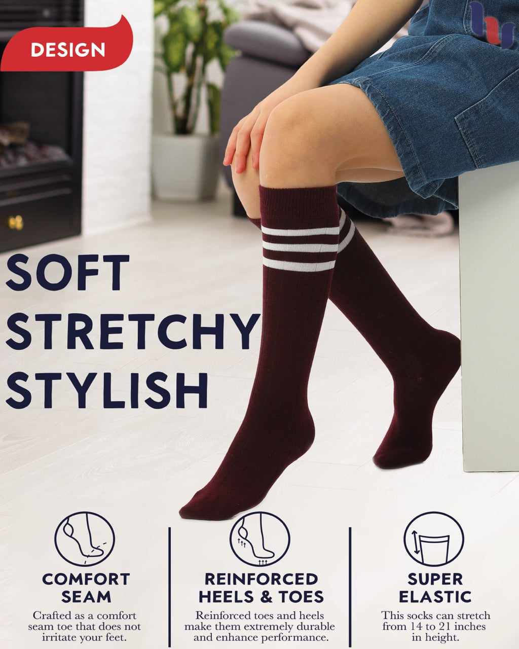 Striped Cotton Kids' Knee-High Dress Socks, 4 Pairs