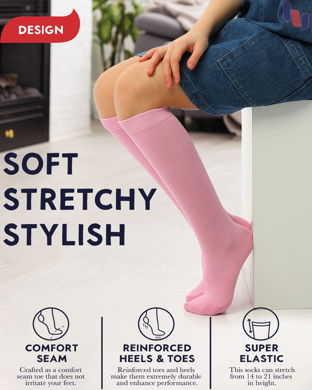 Kids' Plain Cotton Dress Knee-High Socks, 4 Pairs