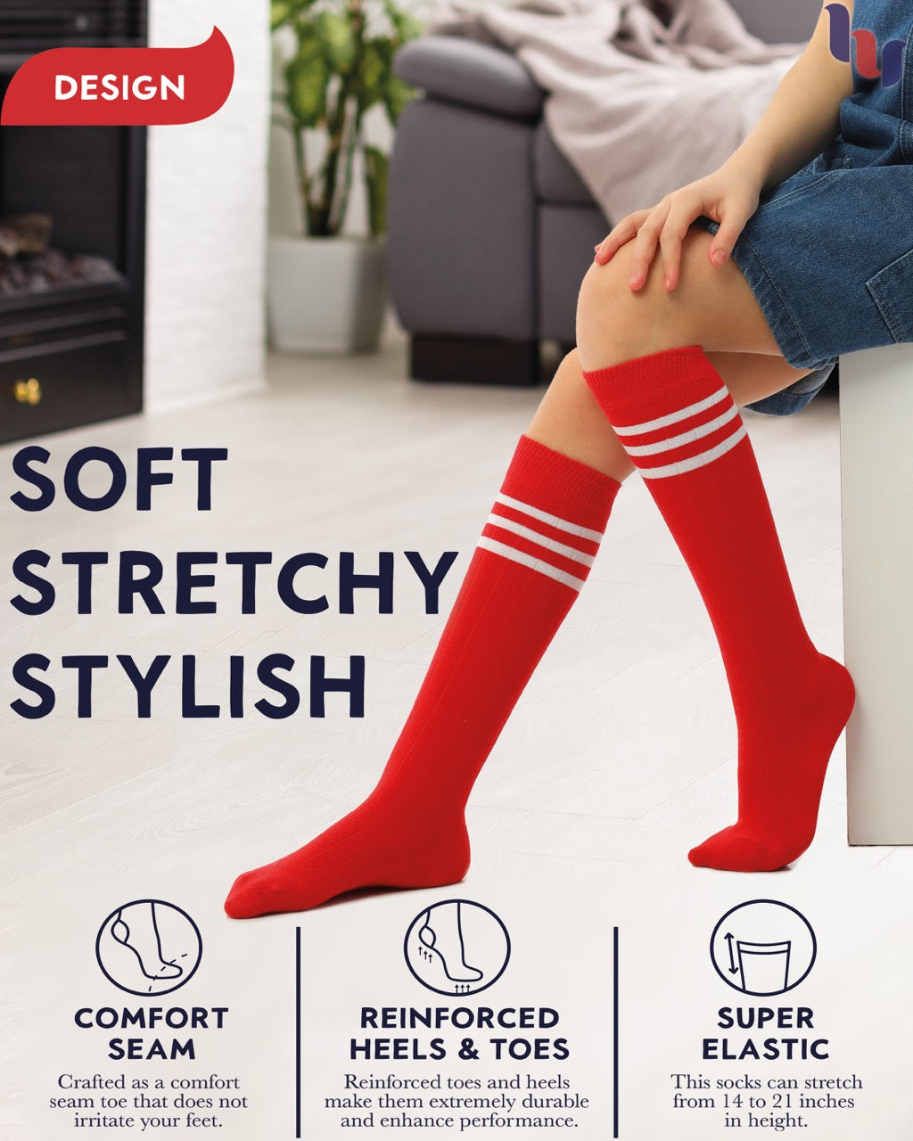 Striped Cotton Kids' Knee-High Dress Socks, 4 Pairs