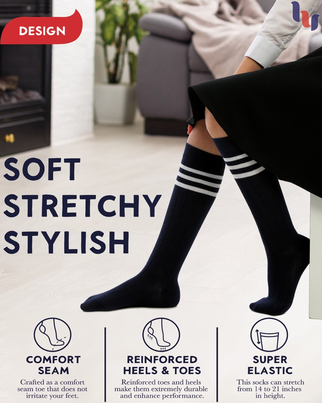 Striped Cotton Kids' Knee-High Dress Socks, 4 Pairs