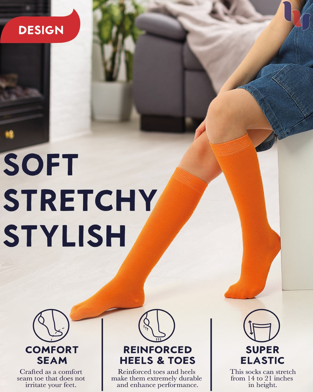 Kids' Plain Cotton Dress Knee-High Socks, 4 Pairs