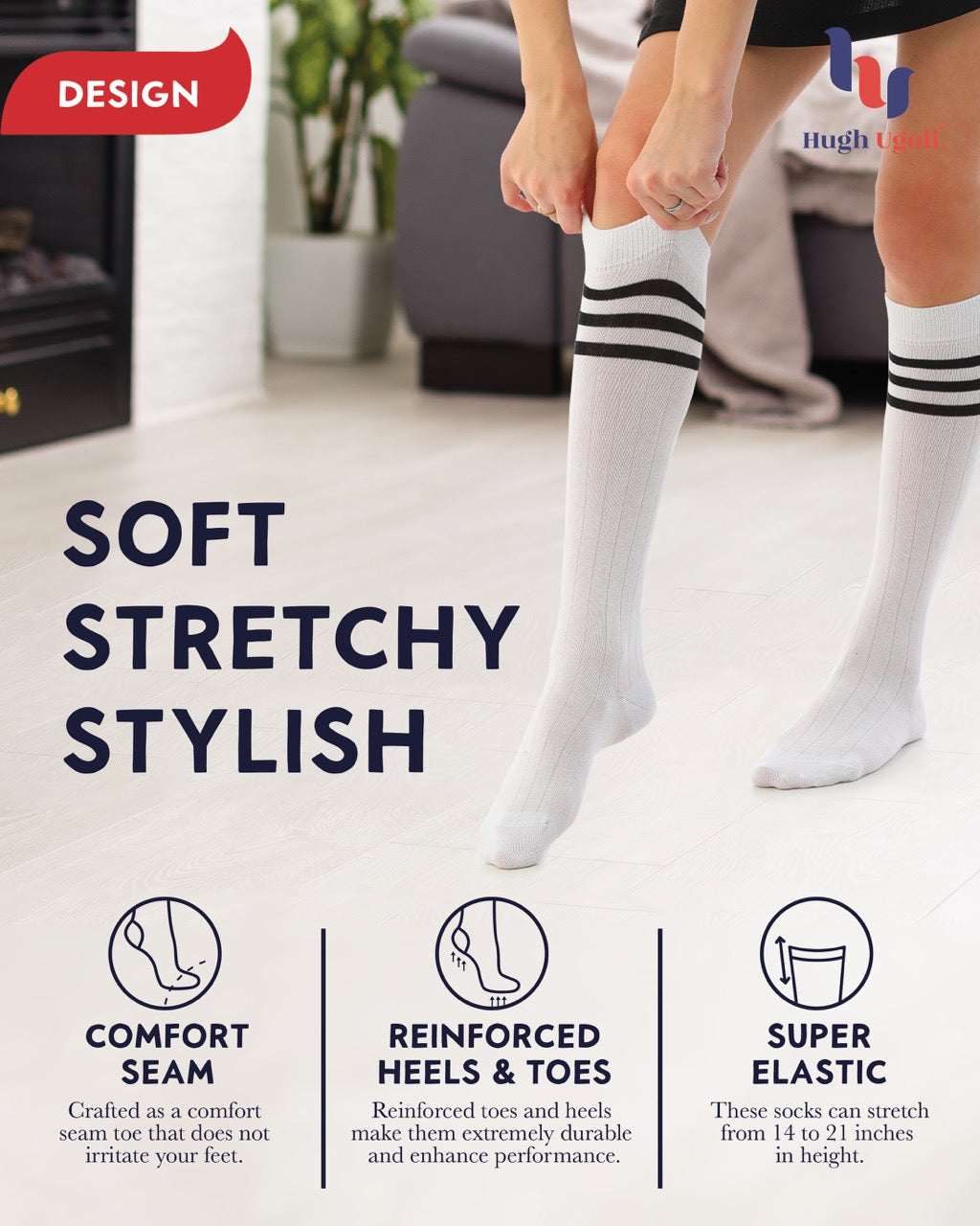Women's Striped Cotton Dress Knee-High Socks, 4 Pairs