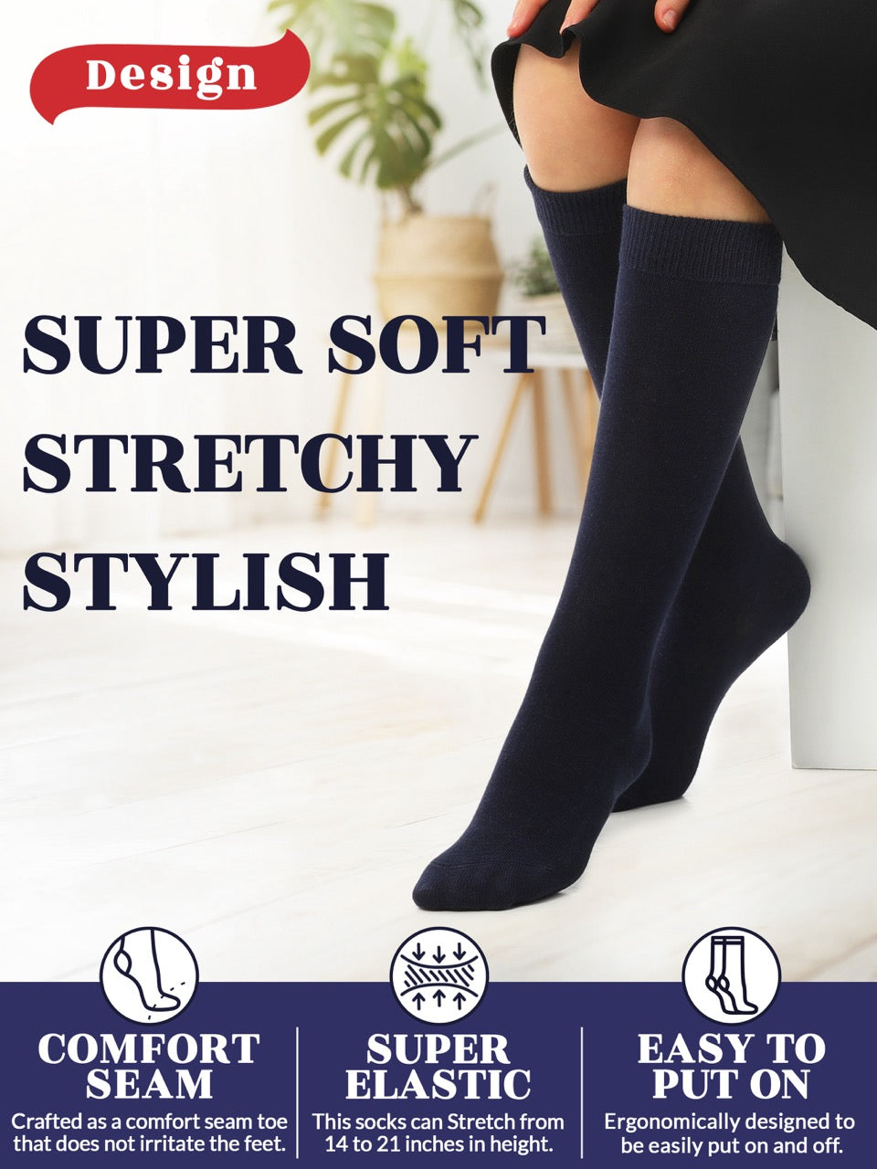 Experience the ultimate comfort and style with Hugh Ugoli Kids Bamboo School Socks. These navy blue socks perfect for school or everyday wear, our high-quality knee-high socks meet uniform standards while reducing blisters and staying in place. Available in four sizes for children aged 3-14 years