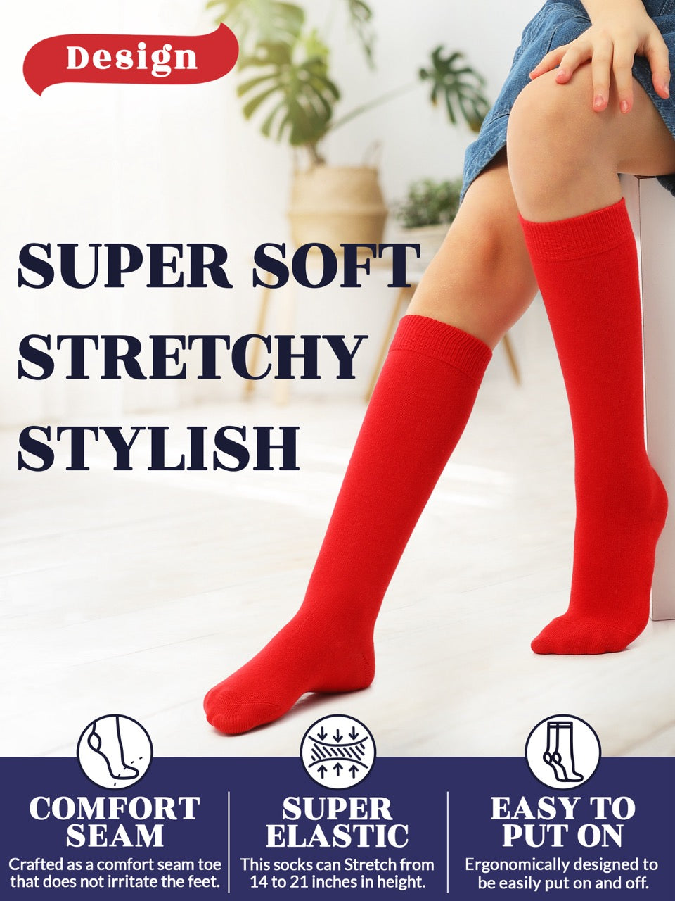 Experience the ultimate comfort and style with Hugh Ugoli Kids Bamboo School Socks. These red socks perfect for school or everyday wear, our high-quality knee-high socks meet uniform standards while reducing blisters and staying in place. Available in four sizes for children aged 3-14 years