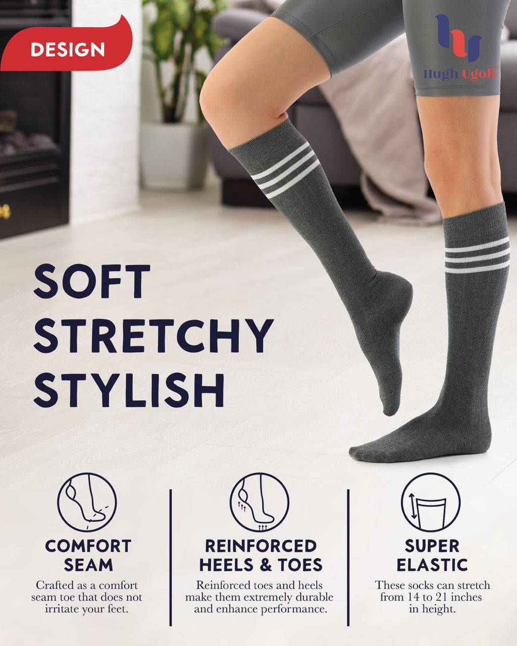 Women's Striped Cotton Dress Knee-High Socks, 4 Pairs