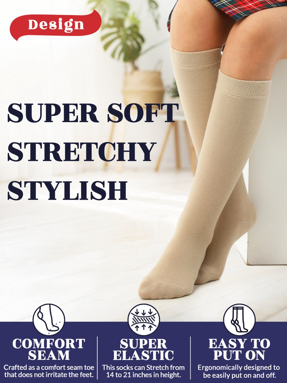 Experience the ultimate comfort and style with Hugh Ugoli Kids Bamboo School Socks. These beige socks perfect for school or everyday wear, our high-quality knee-high socks meet uniform standards while reducing blisters and staying in place. Available in four sizes for children aged 3-14 years
