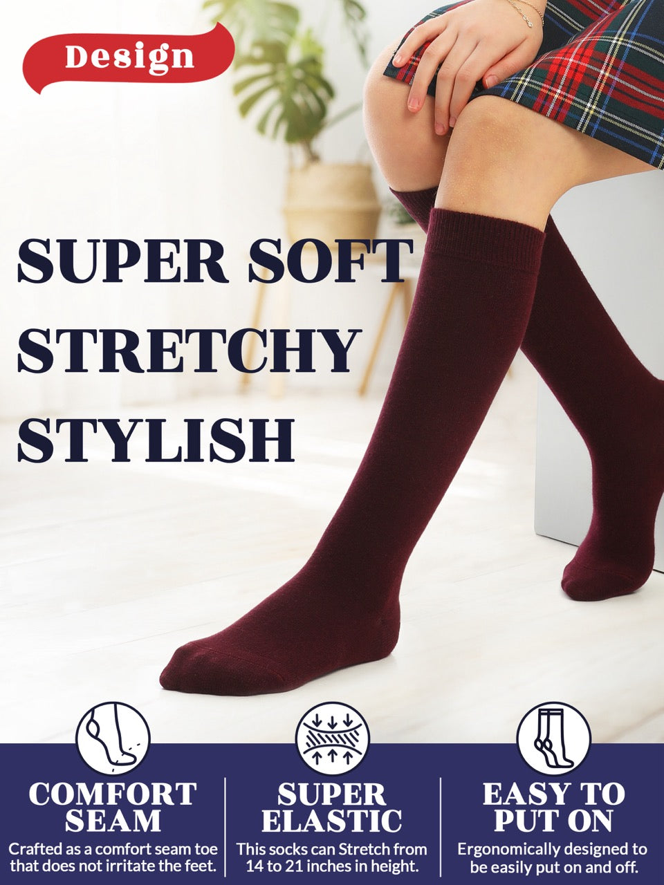 Experience the ultimate comfort and style with Hugh Ugoli Kids Bamboo School Socks. These burgundy socks perfect for school or everyday wear, our high-quality knee-high socks meet uniform standards while reducing blisters and staying in place. Available in four sizes for children aged 3-14 years