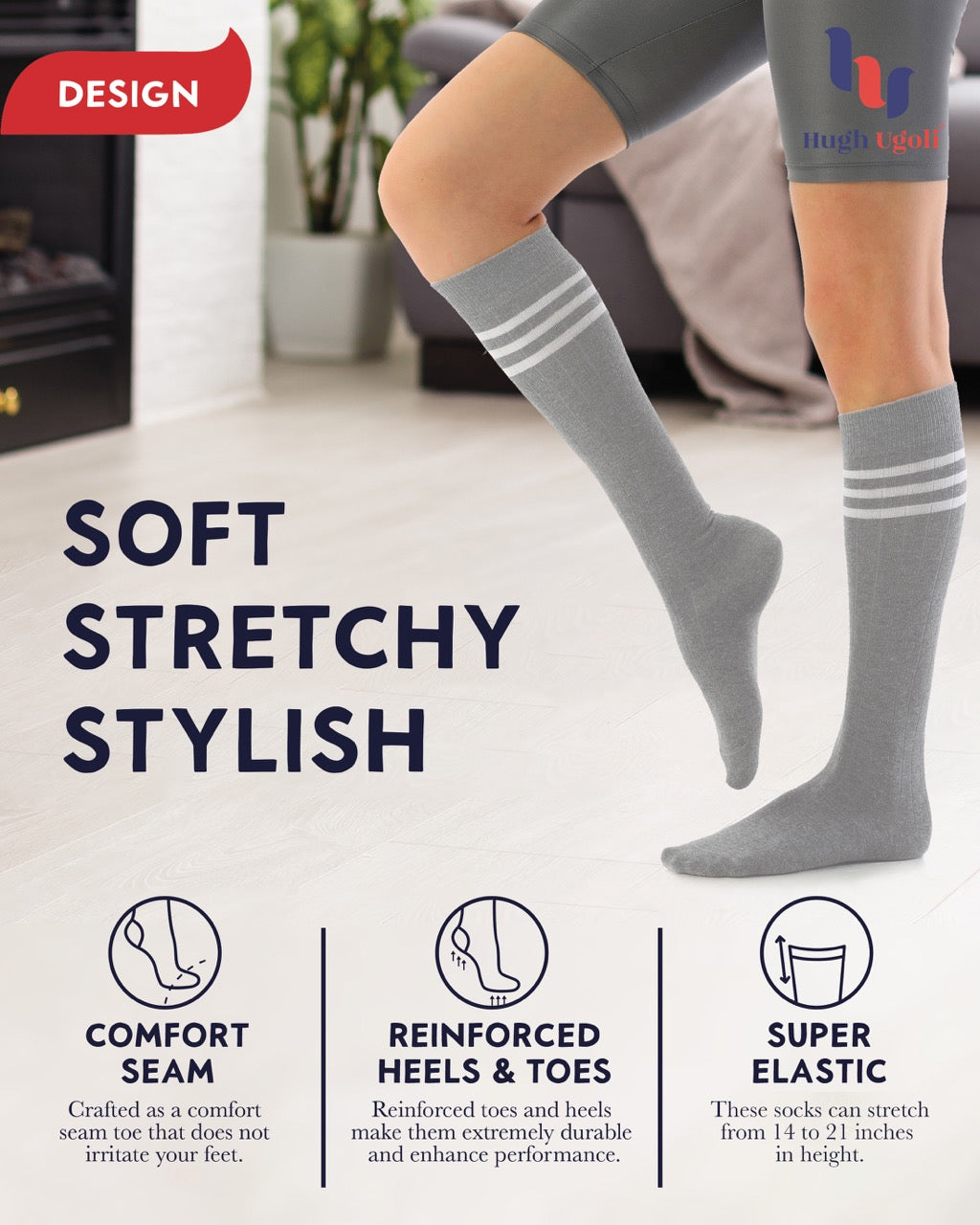 Women's Striped Cotton Dress Knee-High Socks, 4 Pairs