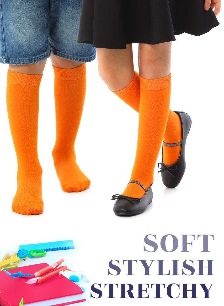 Kids' Plain Cotton Dress Knee-High Socks, 4 Pairs