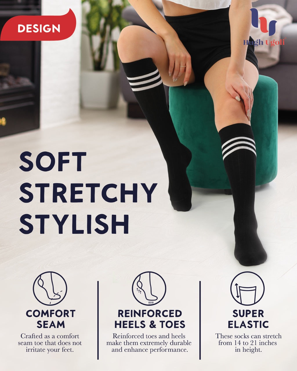 Women's Striped Cotton Dress Knee-High Socks, 4 Pairs