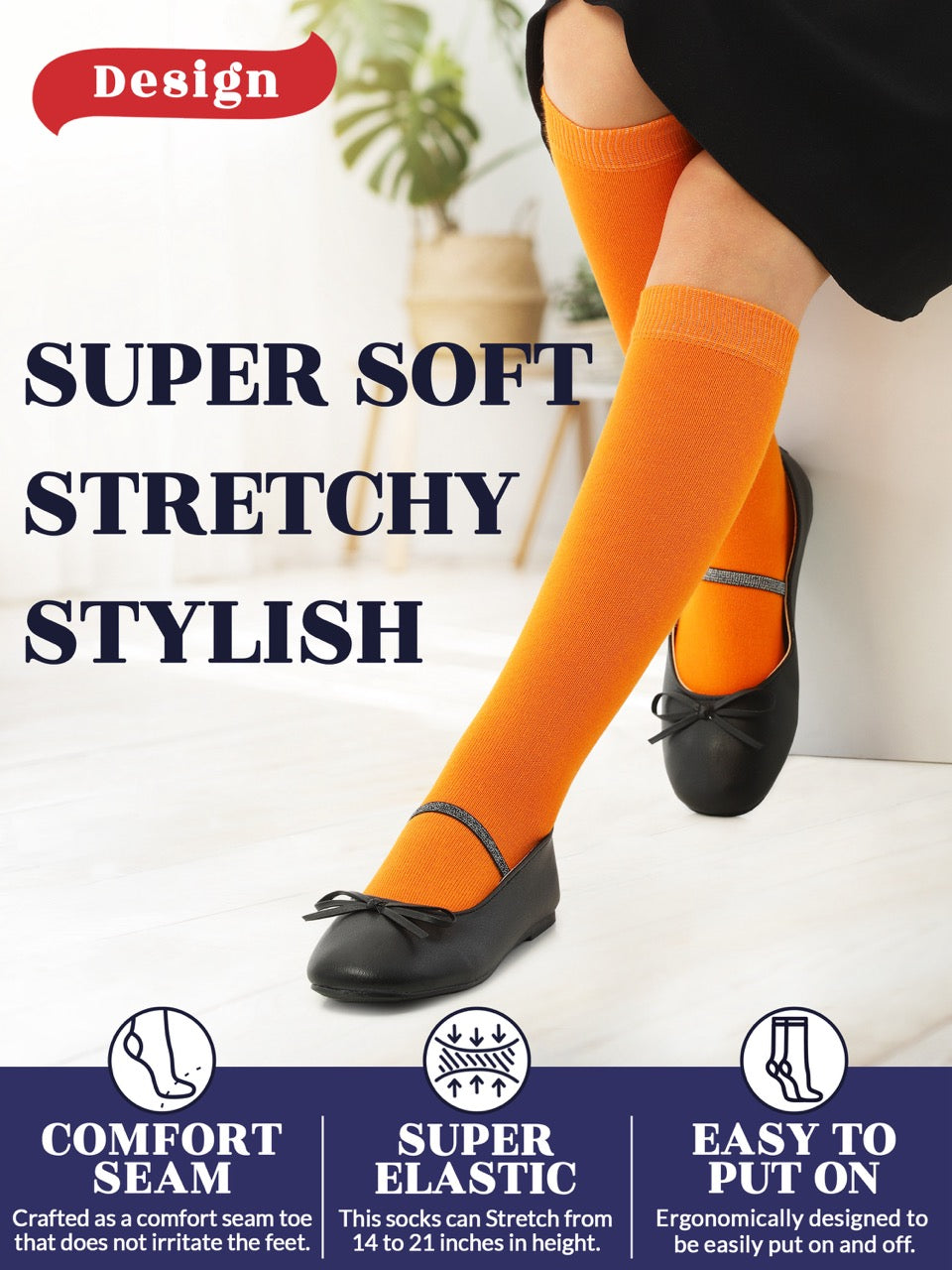 Experience the ultimate comfort and style with Hugh Ugoli Kids Bamboo School Socks. These pumpkin orange socks perfect for school or everyday wear, our high-quality knee-high socks meet uniform standards while reducing blisters and staying in place. Available in four sizes for children aged 3-14 years