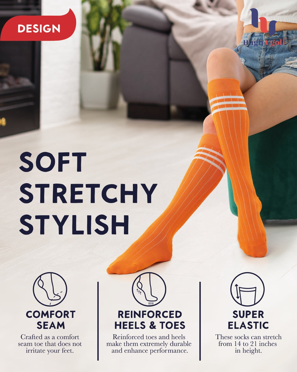 Women's Striped Cotton Dress Knee-High Socks, 4 Pairs