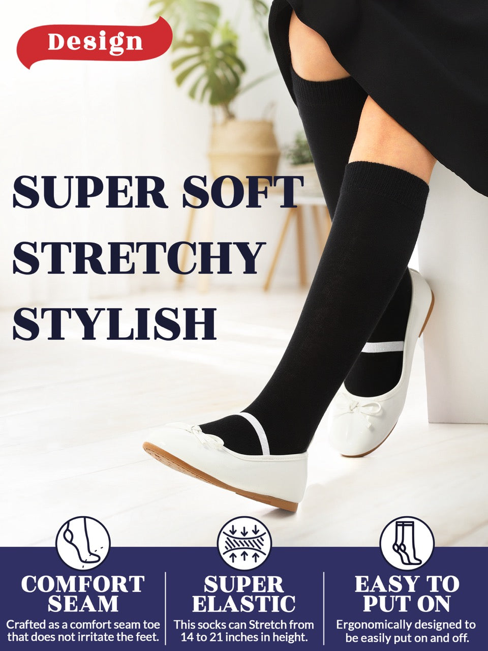 Experience the ultimate comfort and style with Hugh Ugoli Kids Bamboo School Socks. These black socks perfect for school or everyday wear, our high-quality knee-high socks meet uniform standards while reducing blisters and staying in place. Available in four sizes for children aged 3-14 years