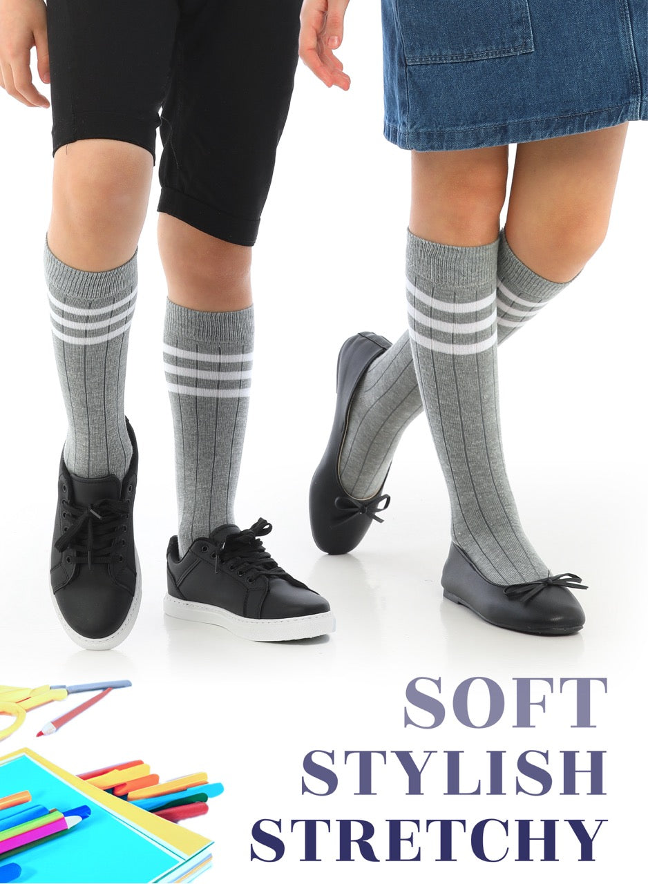 Striped Cotton Kids' Knee-High Dress Socks, 4 Pairs