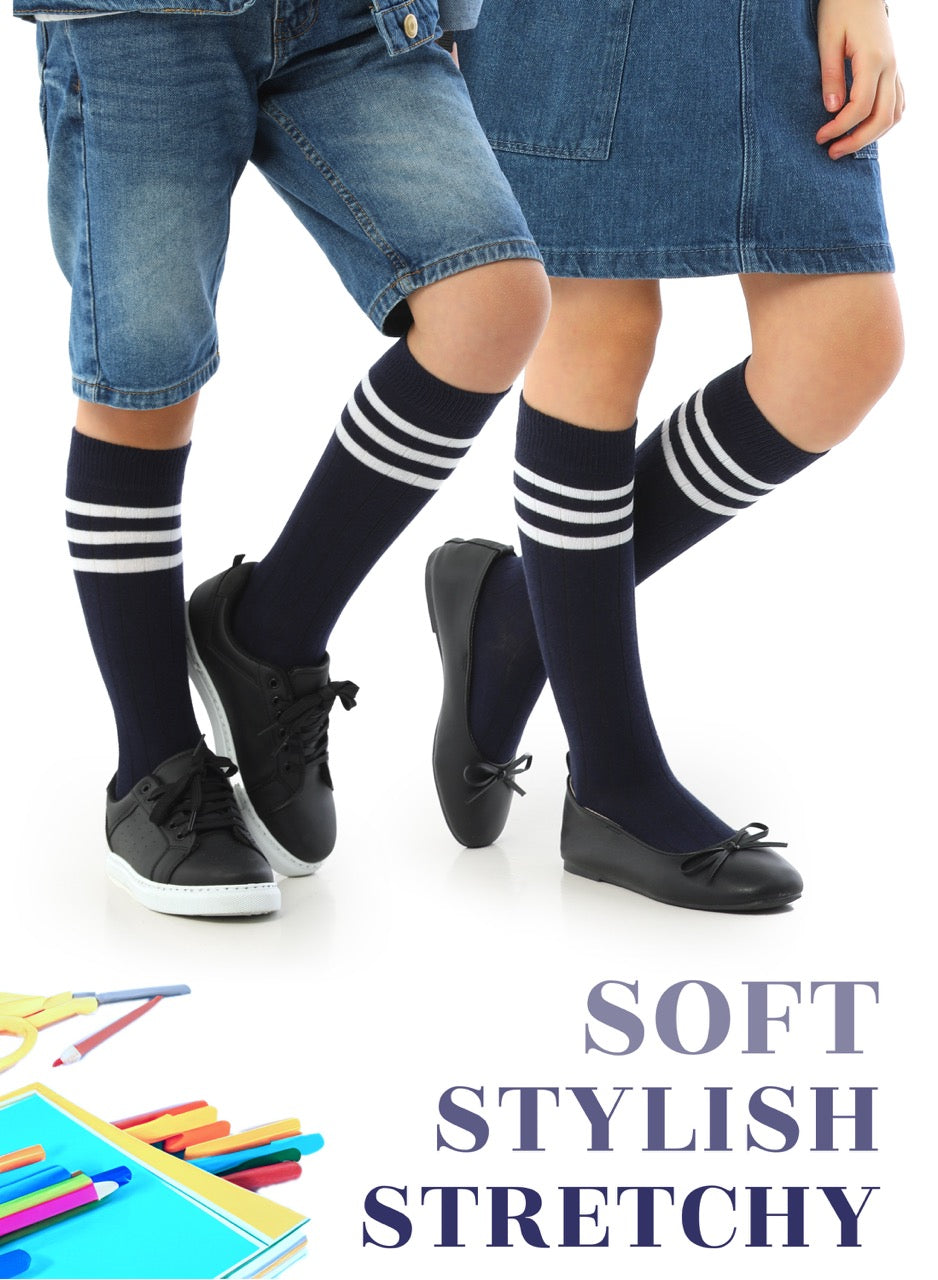 Striped Cotton Kids' Knee-High Dress Socks, 4 Pairs
