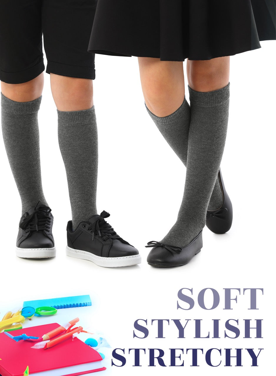 Kids' Plain Cotton Dress Knee-High Socks, 4 Pairs