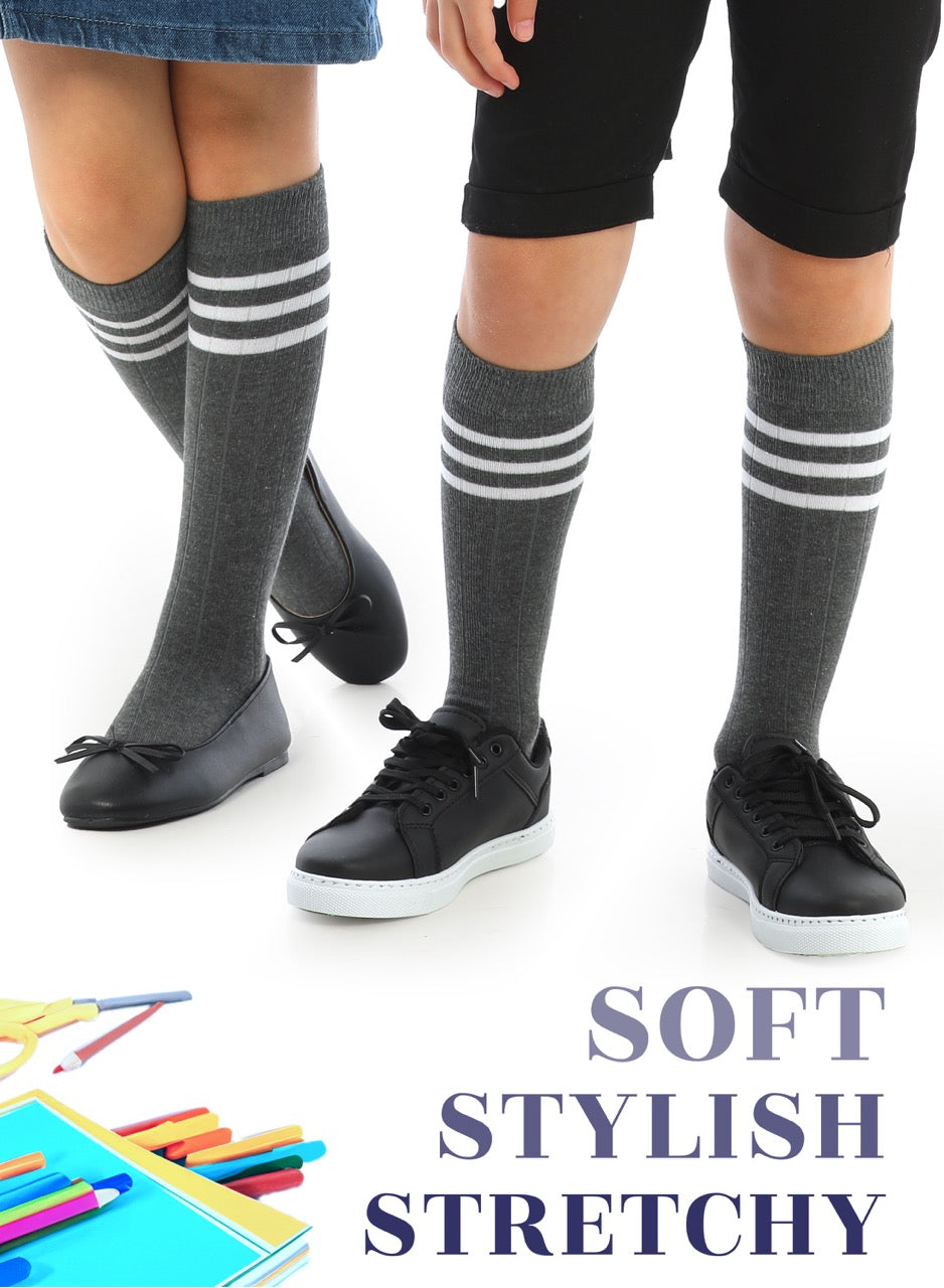 Striped Cotton Kids' Knee-High Dress Socks, 4 Pairs