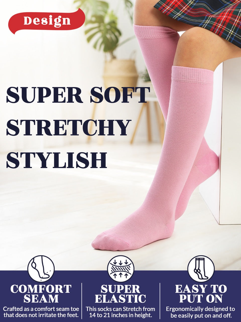 Experience the ultimate comfort and style with Hugh Ugoli Kids Bamboo School Socks. These pink socks perfect for school or everyday wear, our high-quality knee-high socks meet uniform standards while reducing blisters and staying in place. Available in four sizes for children aged 3-14 years