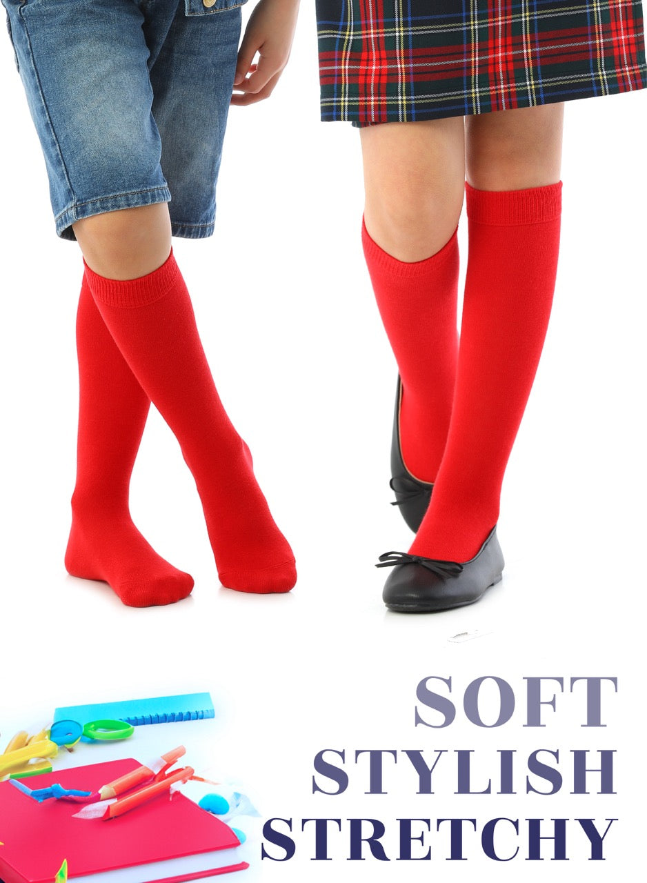 Kids' Plain Cotton Dress Knee-High Socks, 4 Pairs
