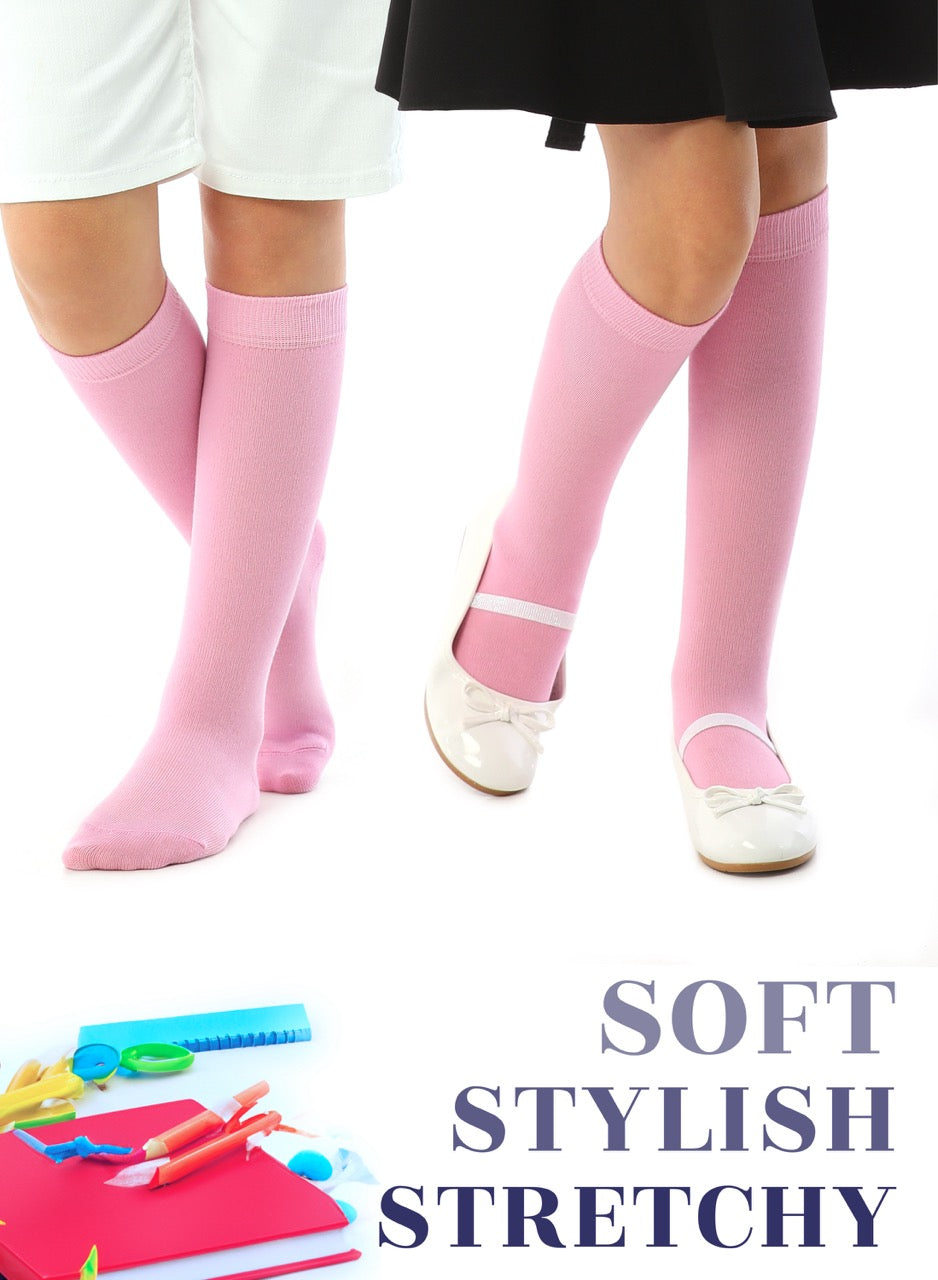 Kids' Plain Cotton Dress Knee-High Socks, 4 Pairs