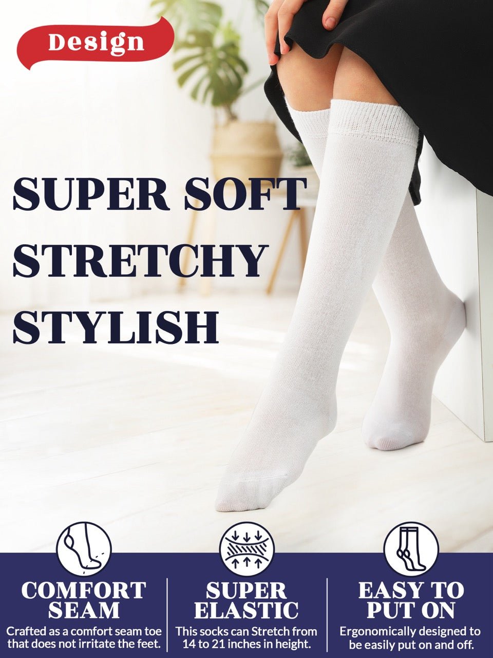 Experience the ultimate comfort and style with Hugh Ugoli Kids Bamboo School Socks. These white socks perfect for school or everyday wear, our high-quality knee-high socks meet uniform standards while reducing blisters and staying in place. Available in four sizes for children aged 3-14 years