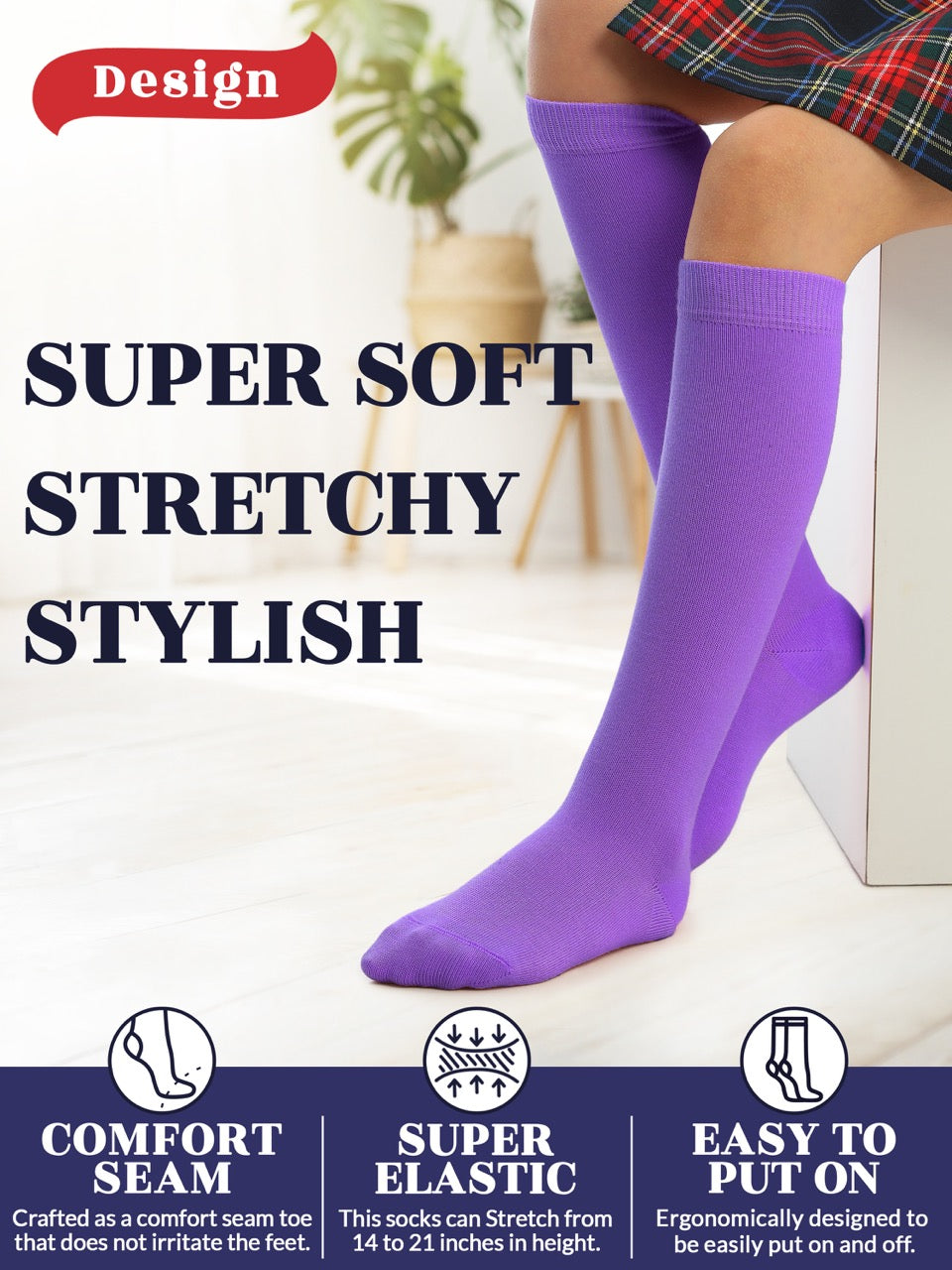 Experience the ultimate comfort and style with Hugh Ugoli Kids Bamboo School Socks. These purple socks perfect for school or everyday wear, our high-quality knee-high socks meet uniform standards while reducing blisters and staying in place. Available in four sizes for children aged 3-14 years