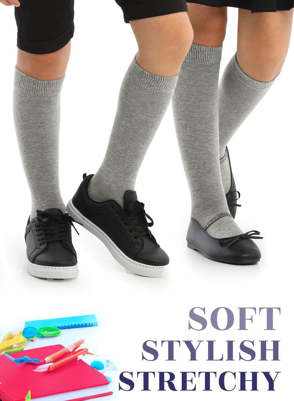 Kids' Plain Cotton Dress Knee-High Socks, 4 Pairs