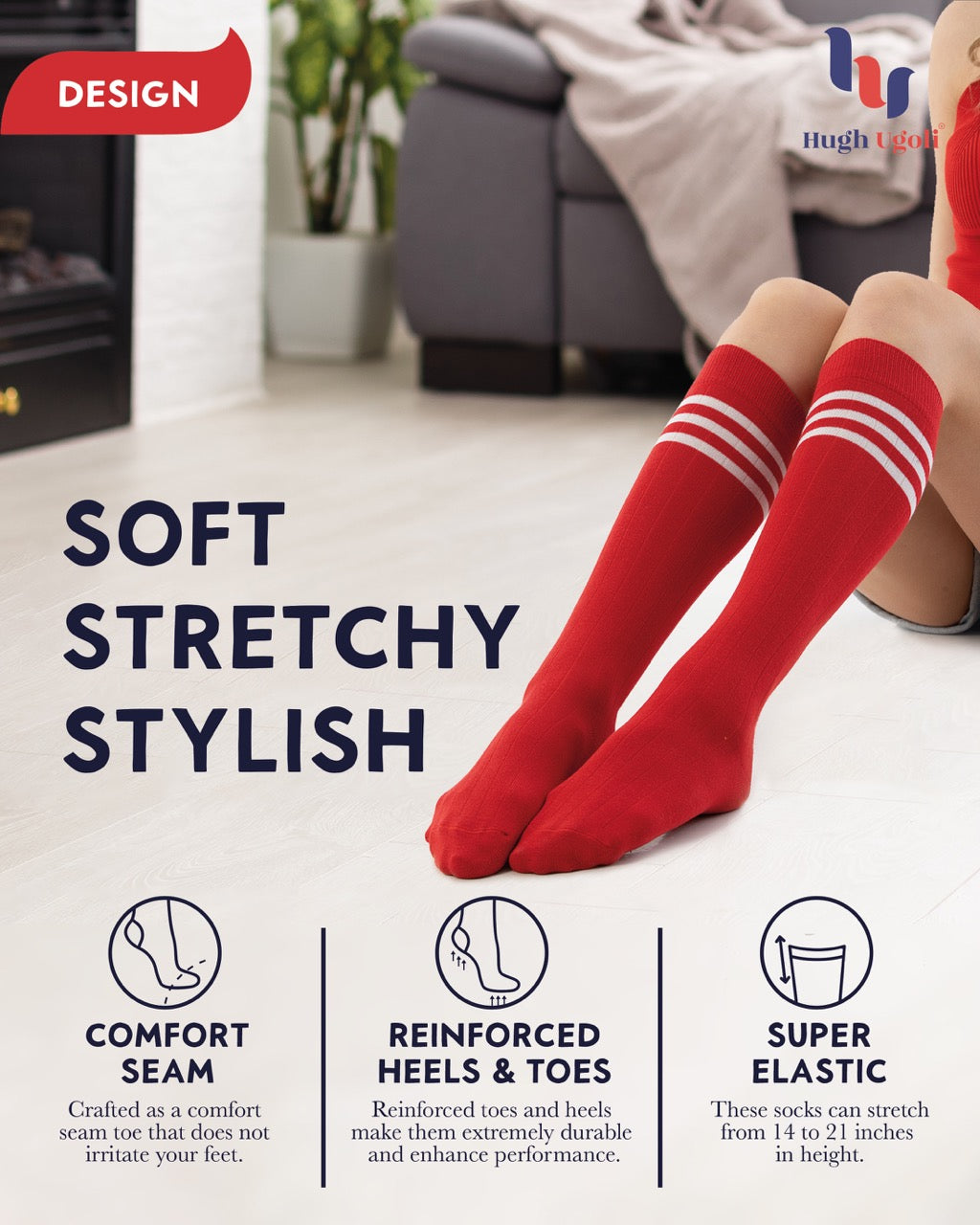 Women's Striped Cotton Dress Knee-High Socks, 4 Pairs