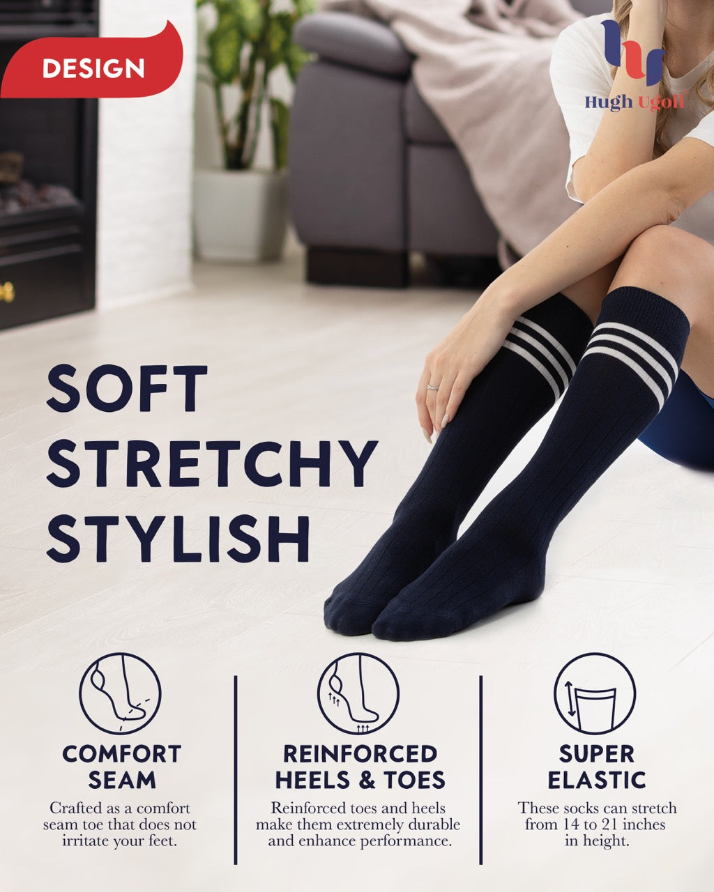 Women's Striped Cotton Dress Knee-High Socks, 4 Pairs