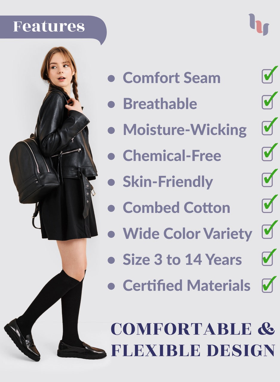 Kids' Plain Cotton Dress Knee-High Socks, 4 Pairs