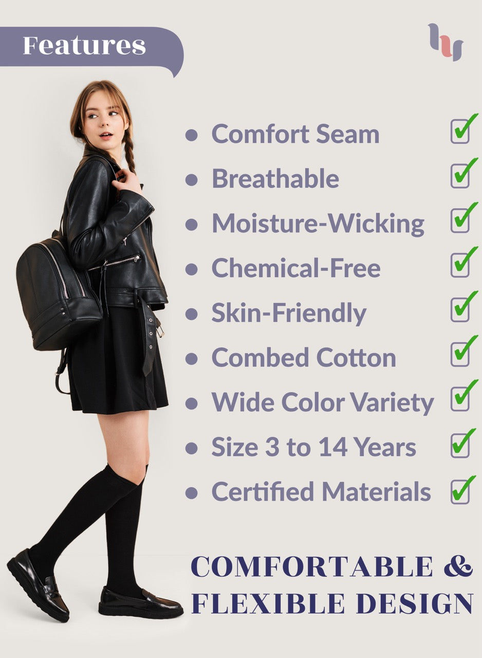 Kids' Plain Cotton Dress Knee-High Socks, 4 Pairs