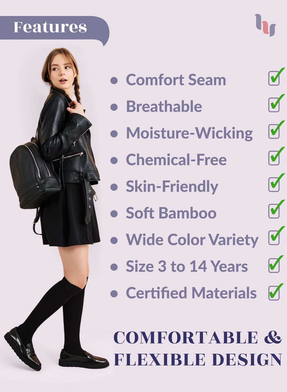 Kids' Bamboo School Knee-High Socks, 3 Pairs