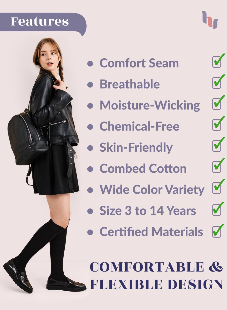 Kids' Plain Cotton Dress Knee-High Socks, 4 Pairs