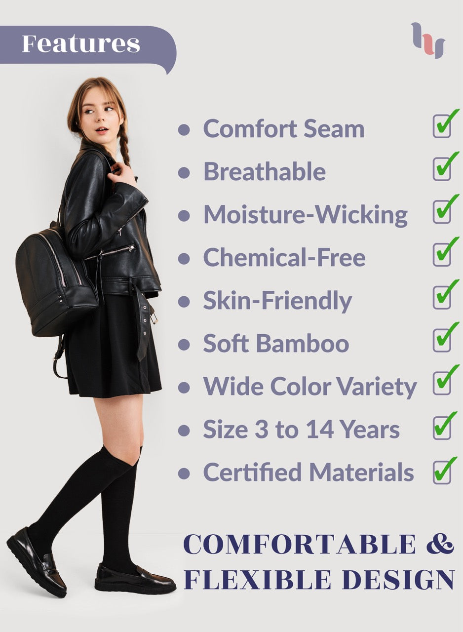 Kids' Bamboo School Knee-High Socks, 3 Pairs