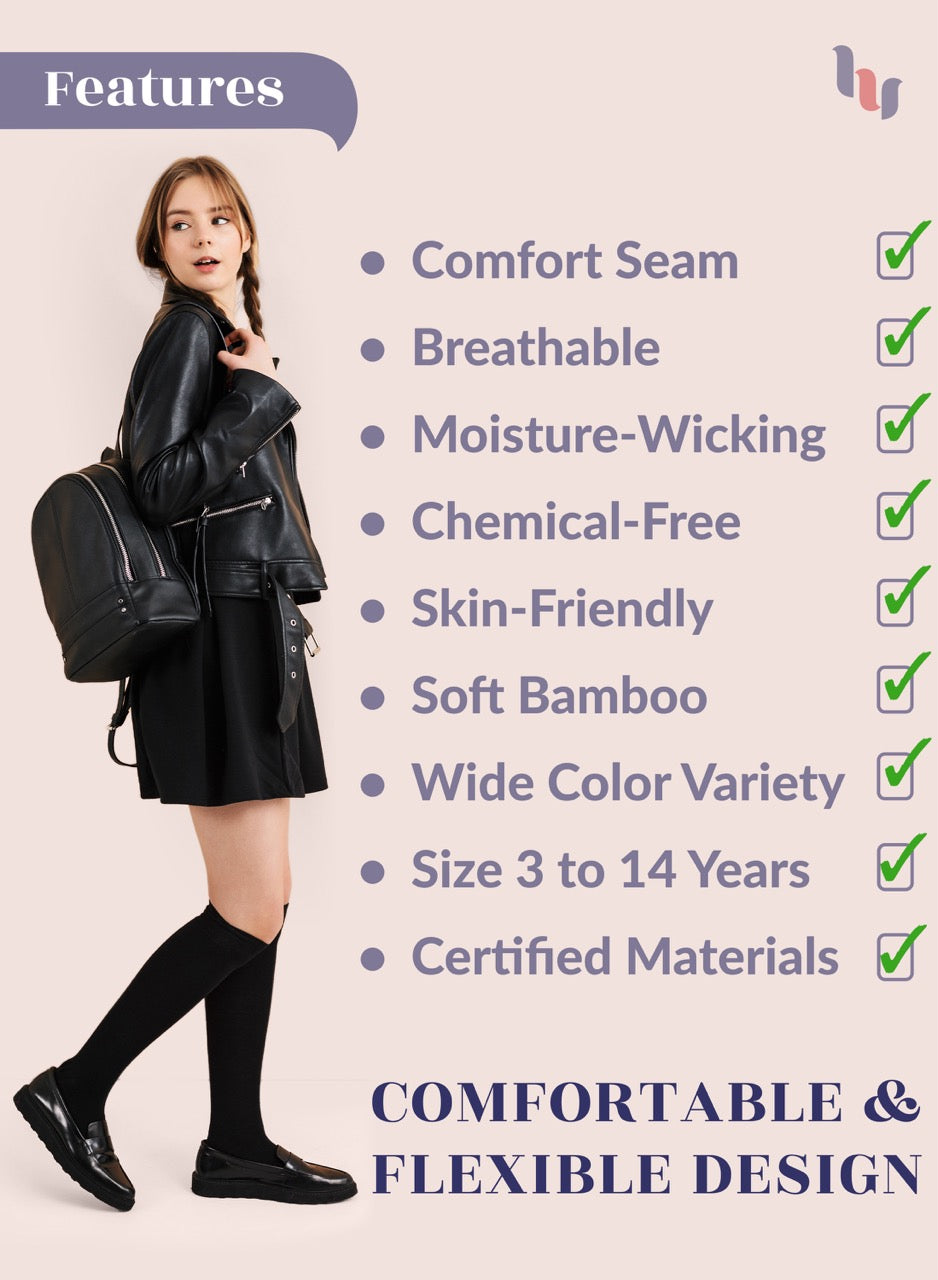 Kids' Bamboo School Knee-High Socks, 3 Pairs