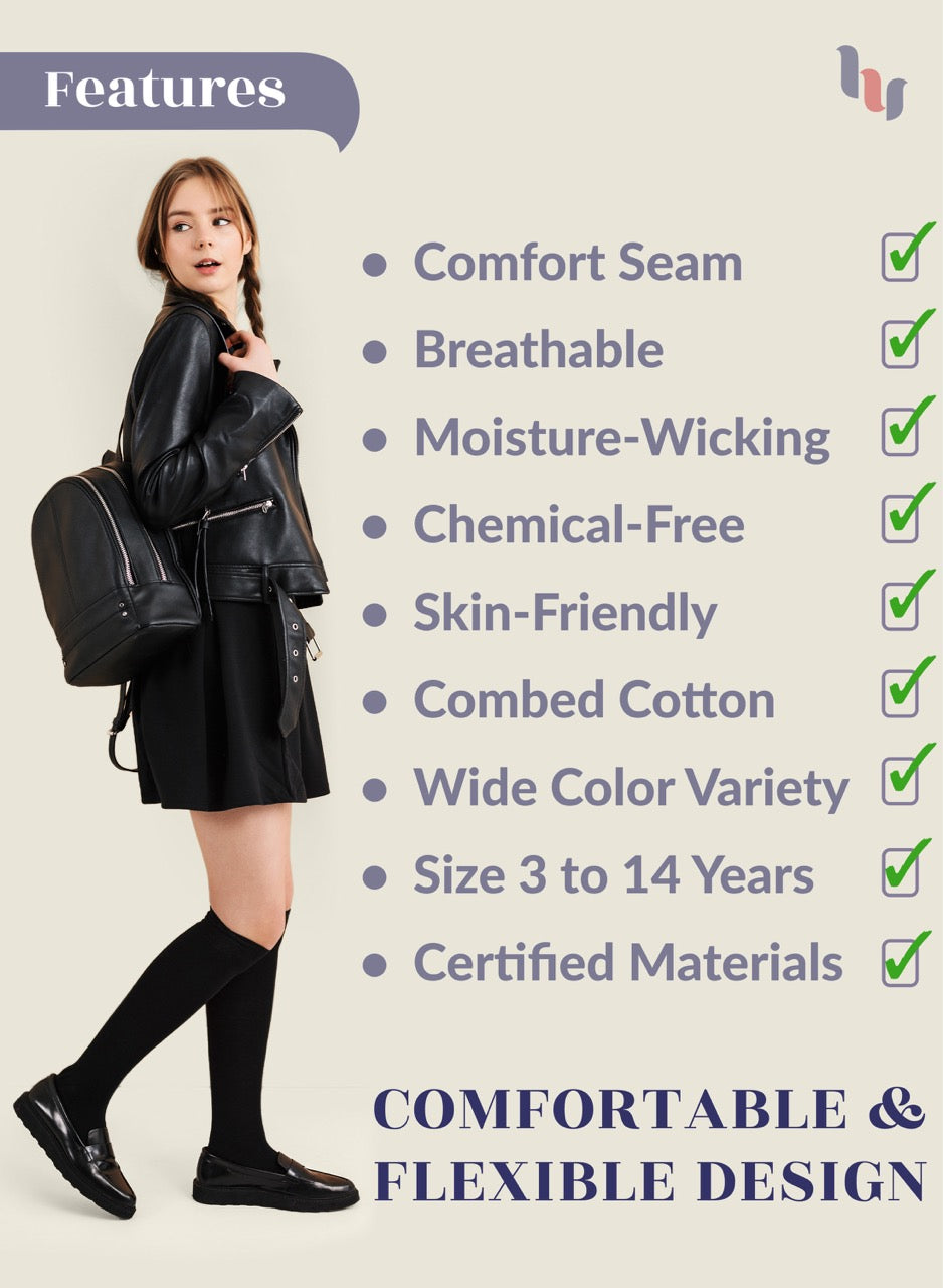 Kids' Plain Cotton Dress Knee-High Socks, 4 Pairs