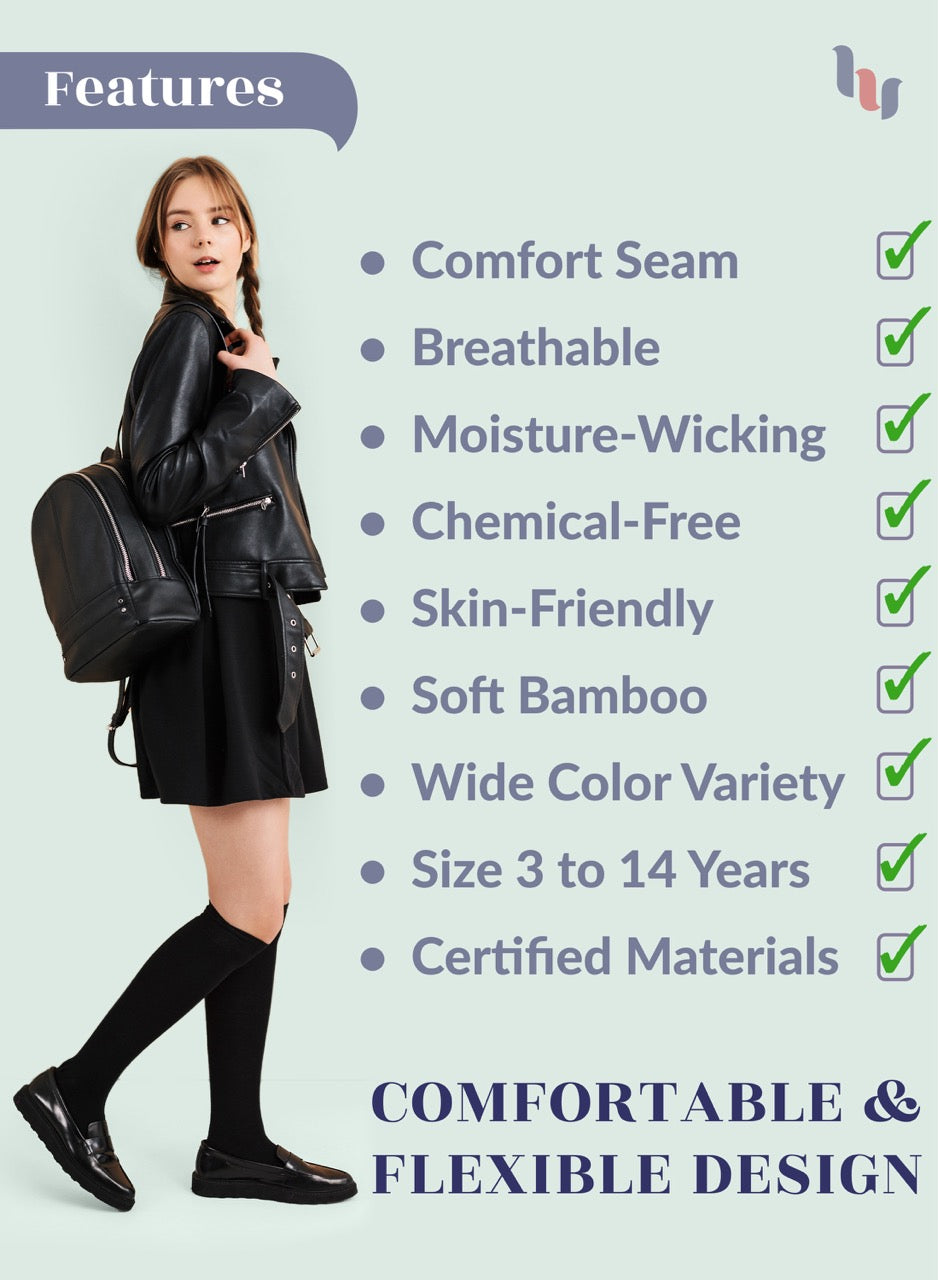 Kids' Bamboo School Knee-High Socks, 3 Pairs