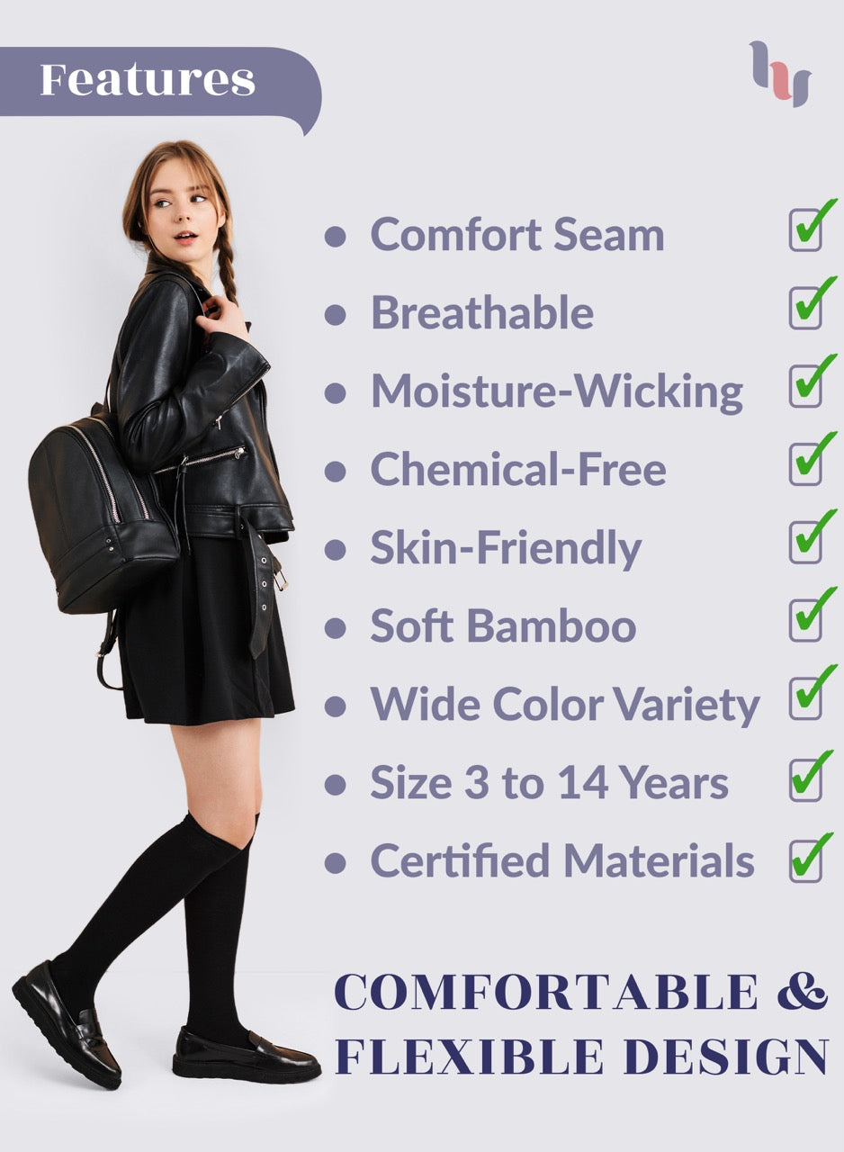 Kids' Bamboo School Knee-High Socks, 3 Pairs