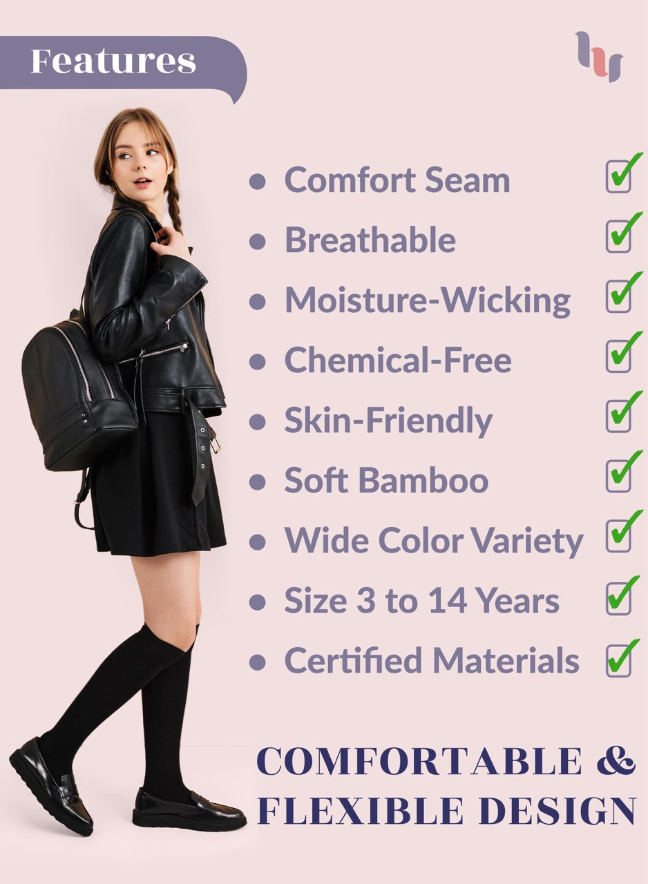 Kids' Bamboo School Knee-High Socks, 3 Pairs