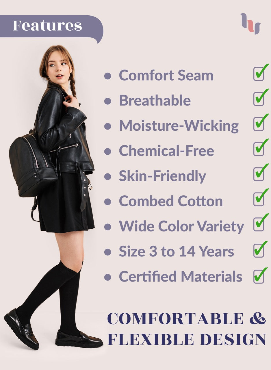 Kids' Plain Cotton Dress Knee-High Socks, 4 Pairs