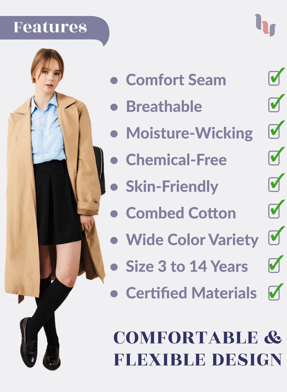 Kids' Plain Cotton Dress Knee-High Socks, 4 Pairs