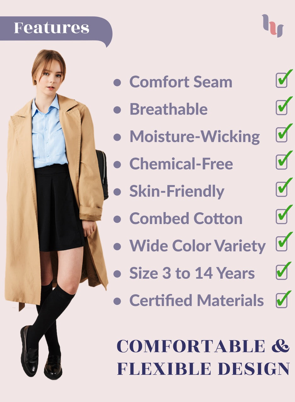 Kids' Plain Cotton Dress Knee-High Socks, 4 Pairs