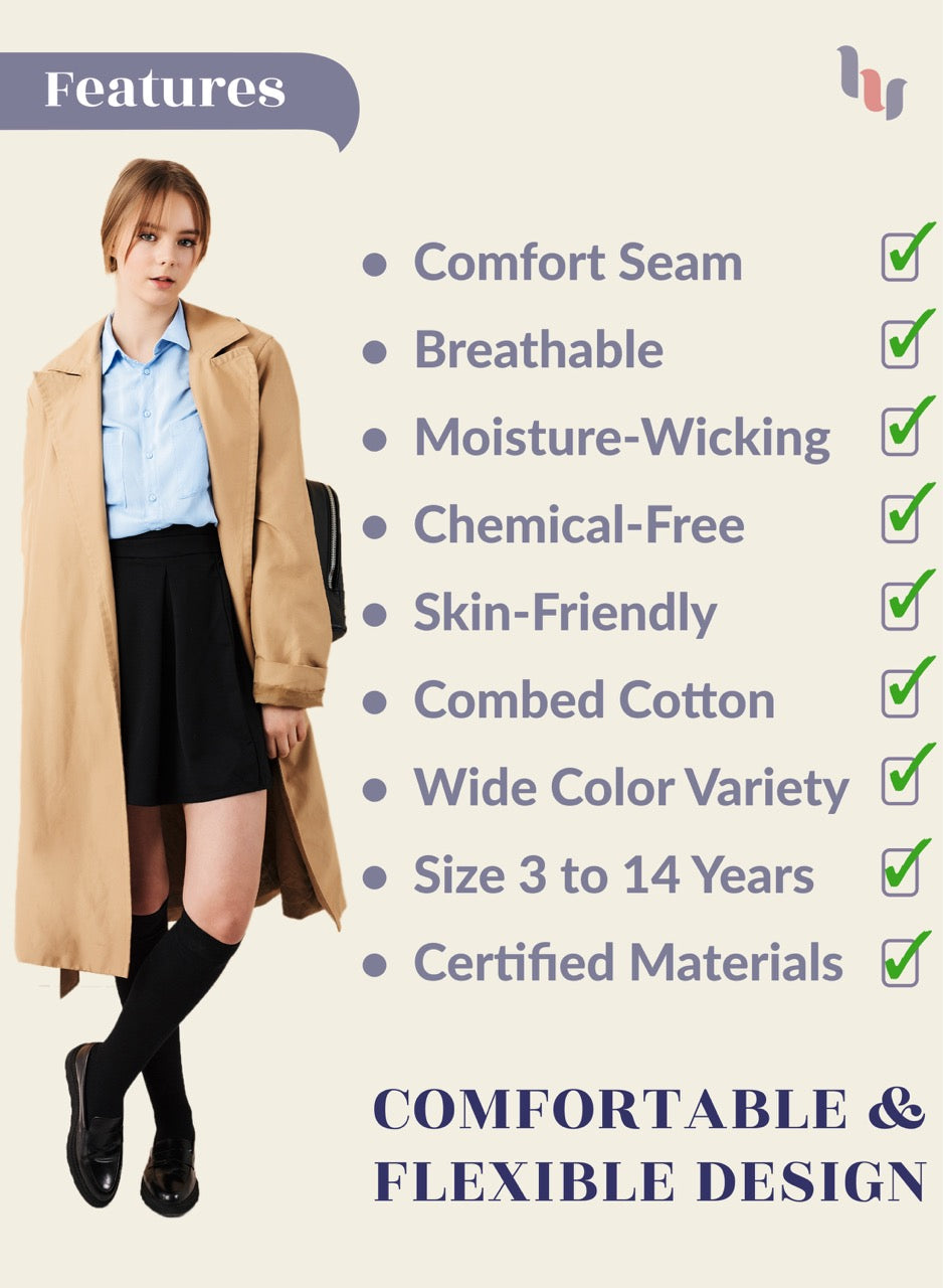 Kids' Plain Cotton Dress Knee-High Socks, 4 Pairs