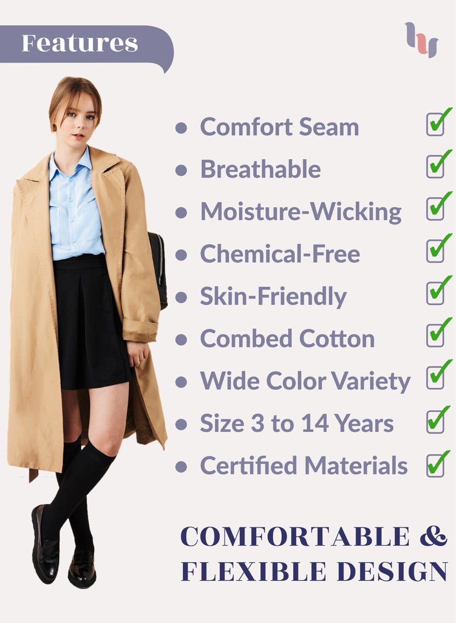 Kids' Plain Cotton Dress Knee-High Socks, 4 Pairs