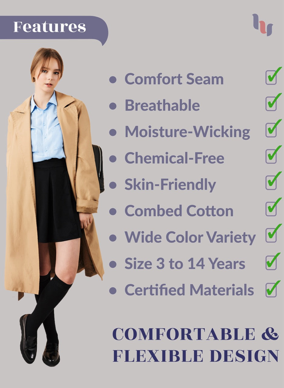 Kids' Plain Cotton Dress Knee-High Socks, 4 Pairs